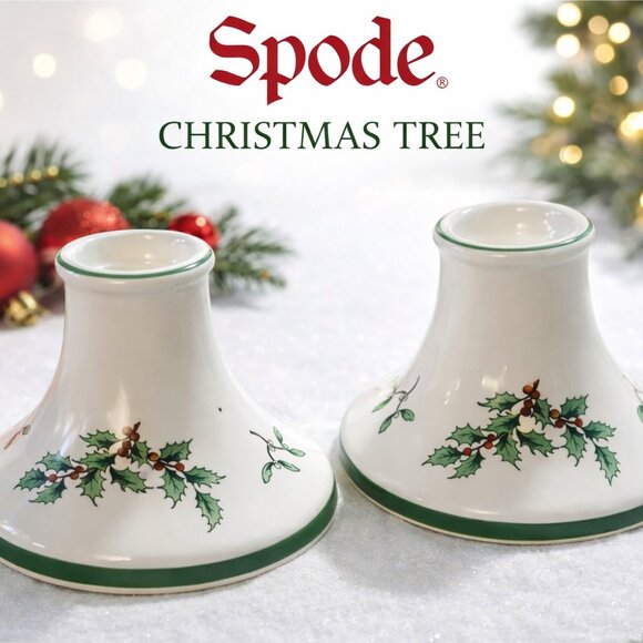 Spode Rare Vintage Christmas Tree Candle Holders – Set of...